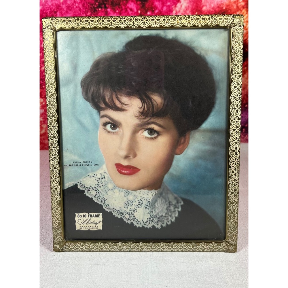 Vintage 1950s Ursula Thiess RKO Star Wall Art Metalcraft Gold Lace 8x10 Frame